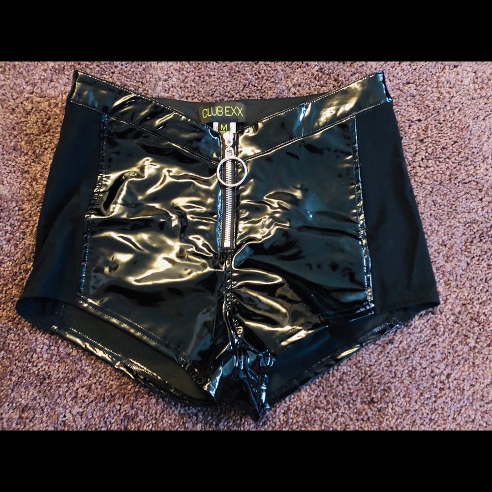 Dolls Kill black Vinyl Shorts.